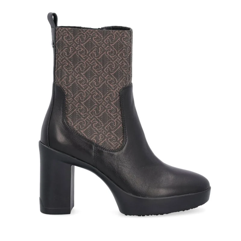 Scarpe Donna LIU JO Stivaletti con Tacco Now 31 in Pelle Nera con Dettaglio Monogram