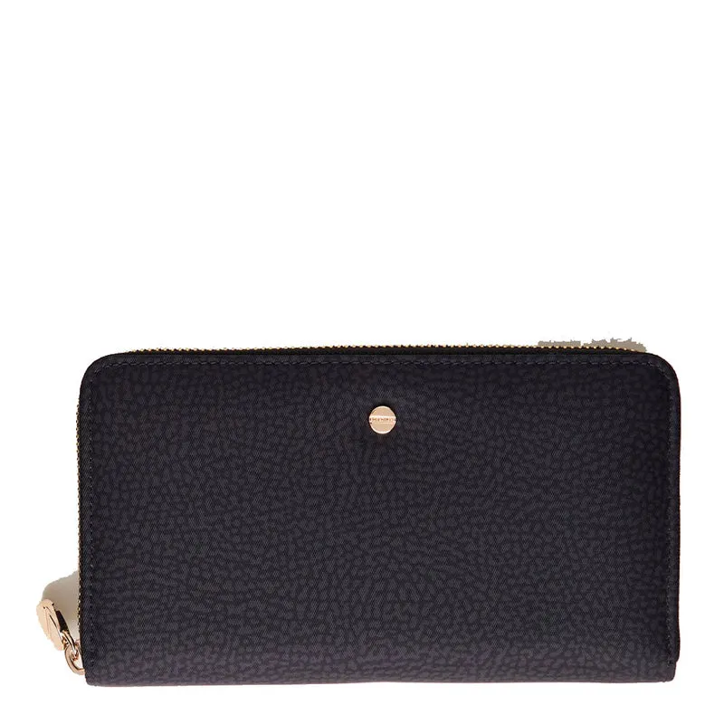 Portafoglio Donna Zip Around BORBONESE in Nylon Riciclato linea Jet OP colore Dark Black