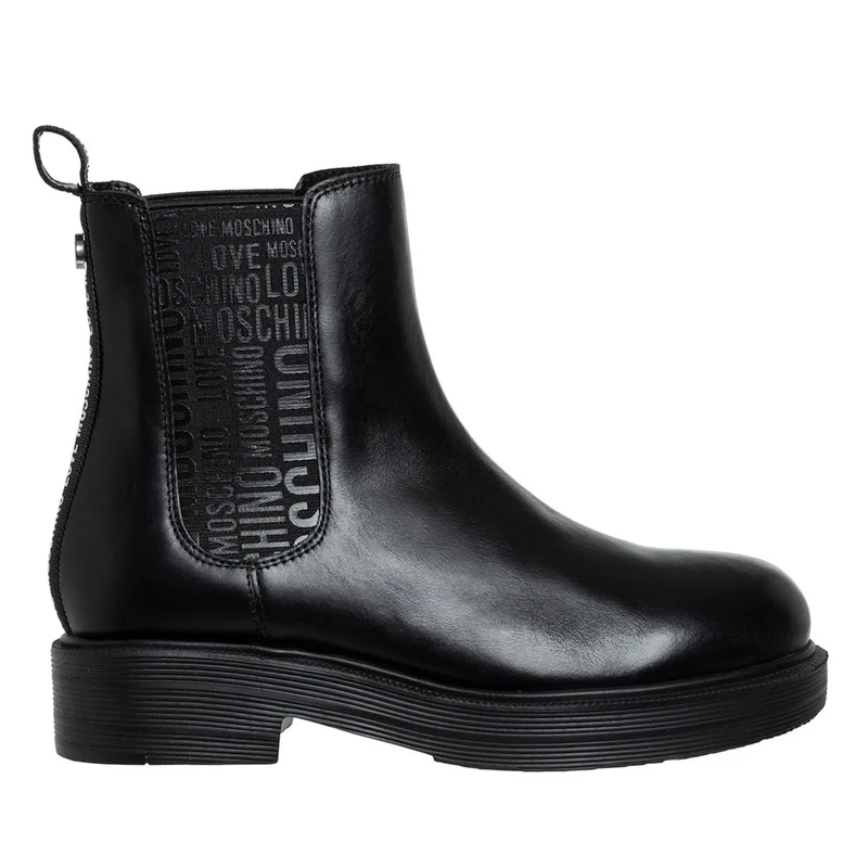 Scarpe Donna LOVE MOSCHINO Stivaletti Beatles linea Logo Lettering in Pelle Nera