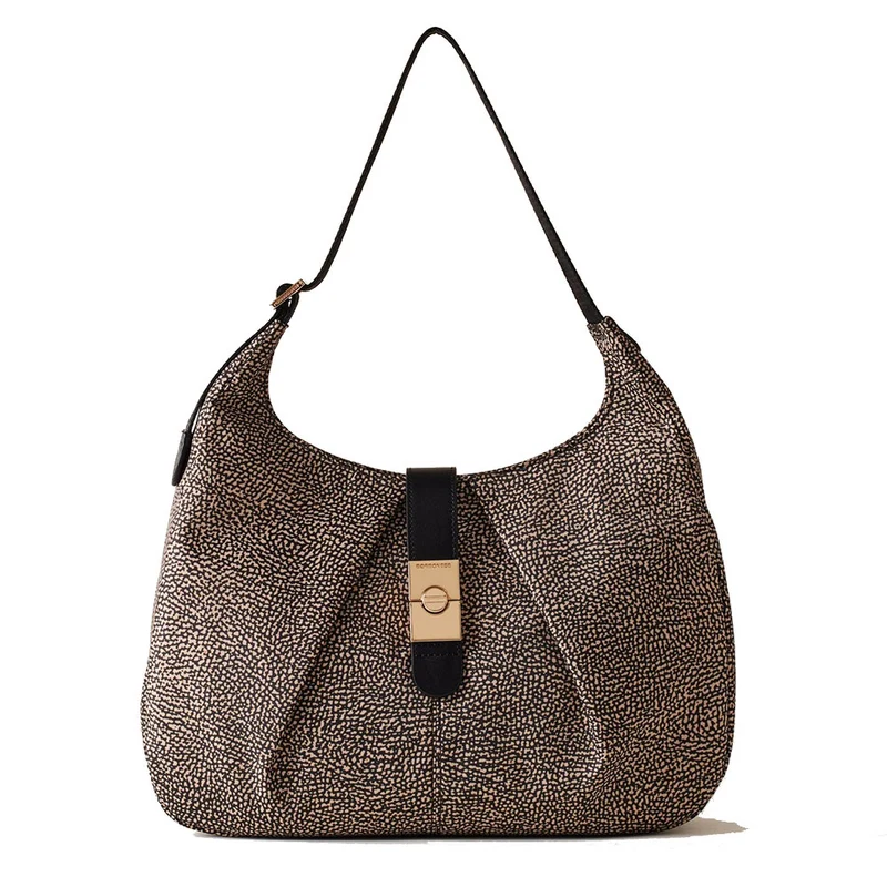Borsa Donna Hobo Medium BORBONESE in Tessuto linea Cortina Colore OP Naturale e Nero