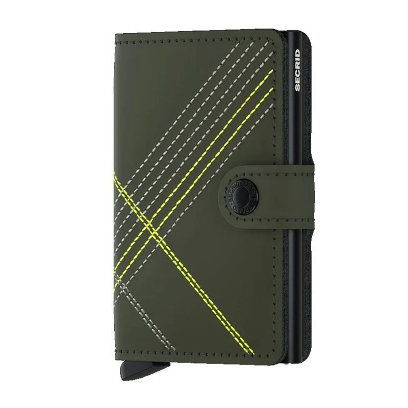 Porta Carte con Clip SECRID linea Stitch in Microfibra Green linea Lime con RFID