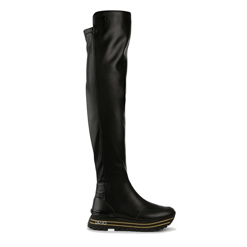 Scarpe Donna LIU JO Stivali Alti Maxi Wonder 27 in Tessuto Elasticizzato Nero