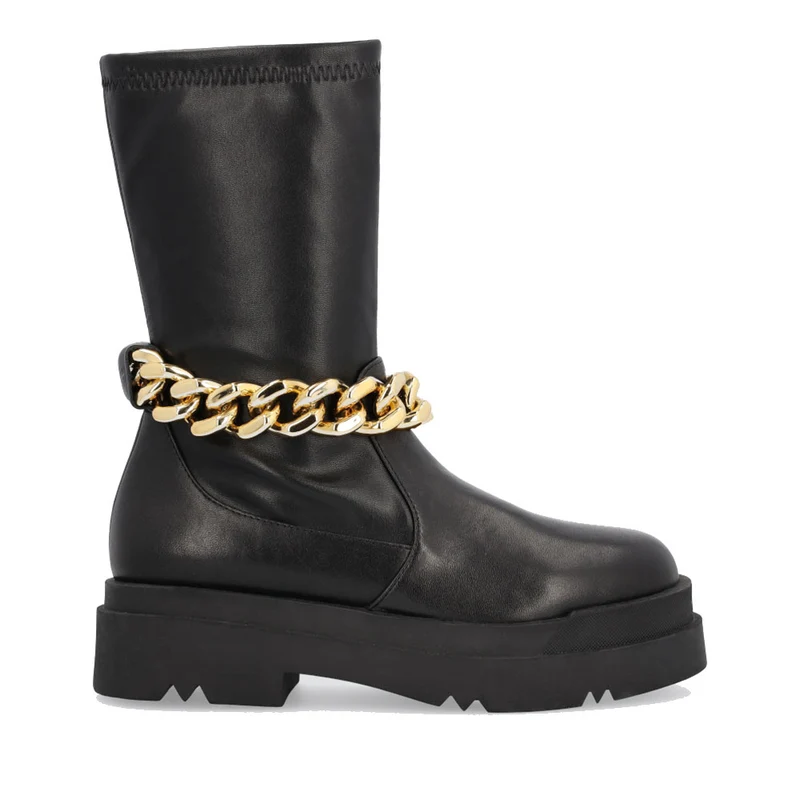Scarpe Donna Leonie Hanne x LIU JO Stivaletti in Pelle Nera e Tessuto Stretch con Catena Gioiello