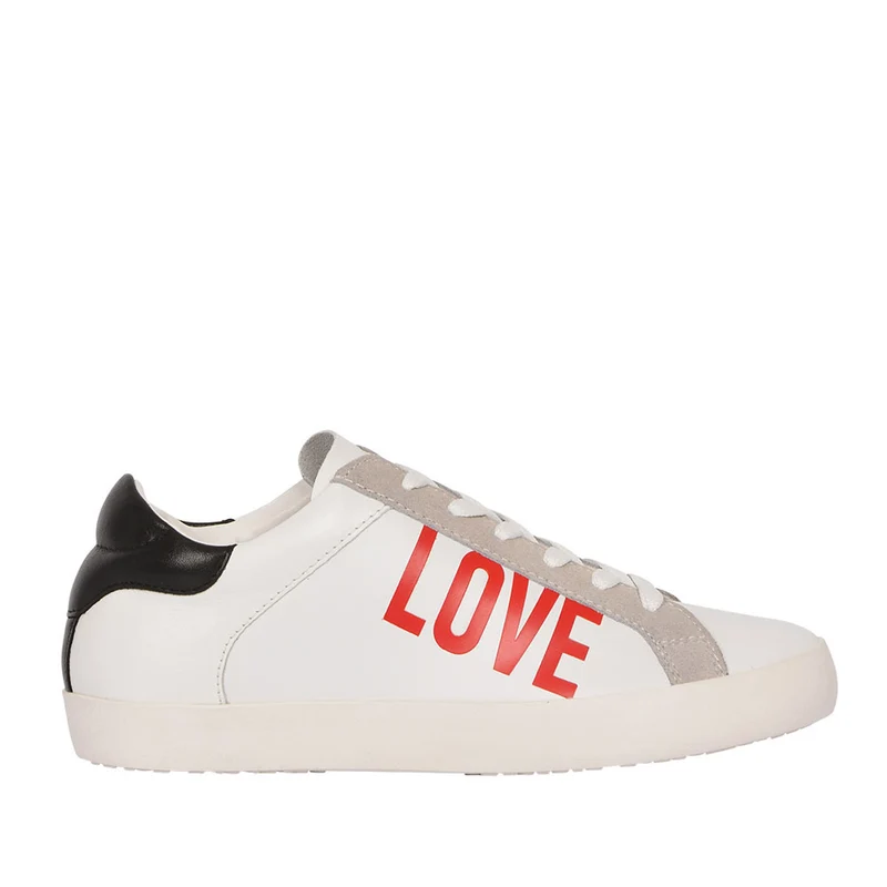 Scarpe Donna LOVE MOSCHINO Sneakers in Pelle Bianca con Logo Rosso
