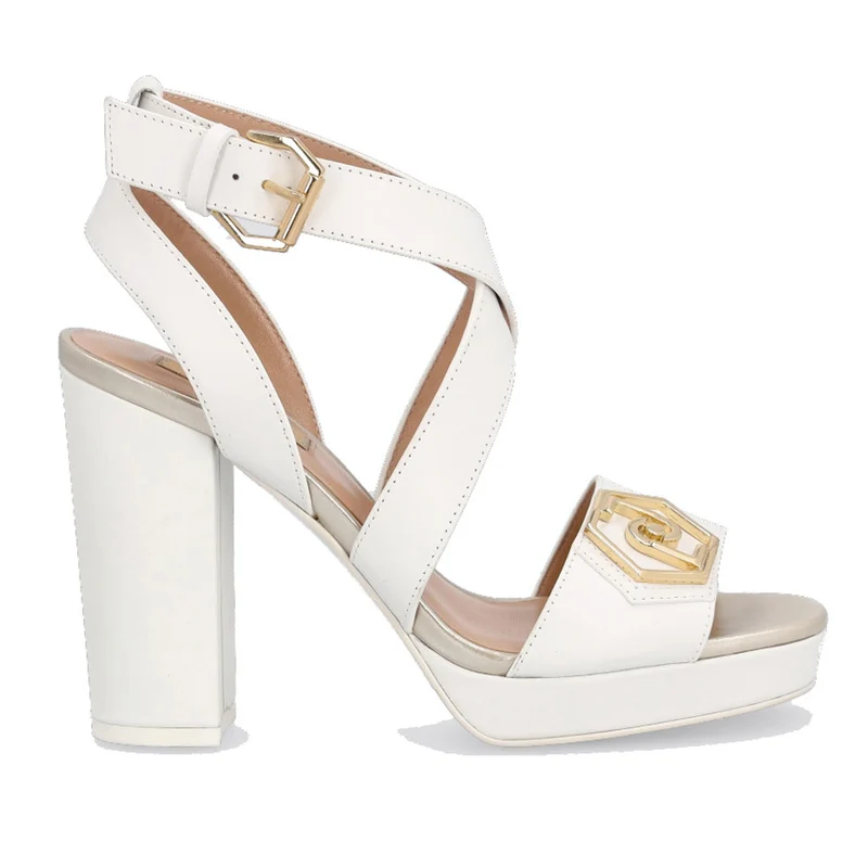 Scarpe Donna LIU JO Sandali Incrociati con Tacco Alto in Pelle Bianca