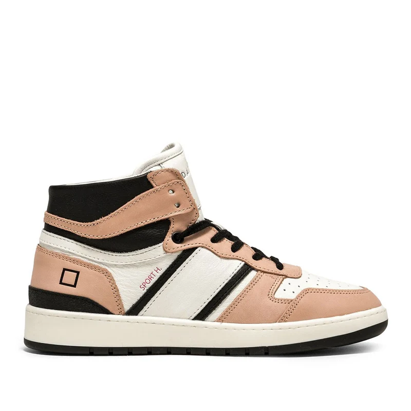 Scarpe Donna D.A.T.E. Sneakers Alte linea Sport High Vintage Calf colore Rosa e Nero