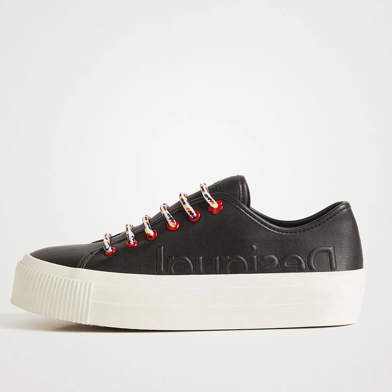 Scarpe Donna DESIGUAL Sneakers con Platform colore Nero e Lacci Multicolor