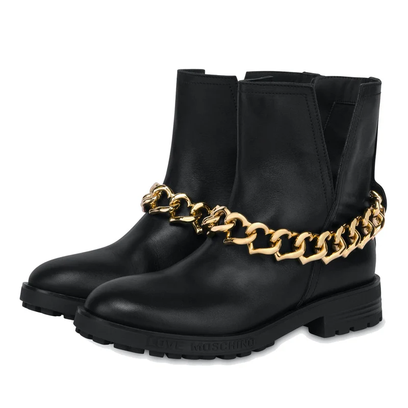 Scarpe Donna LOVE MOSCHINO Stivaletti in Pelle Nera linea Heart Chain