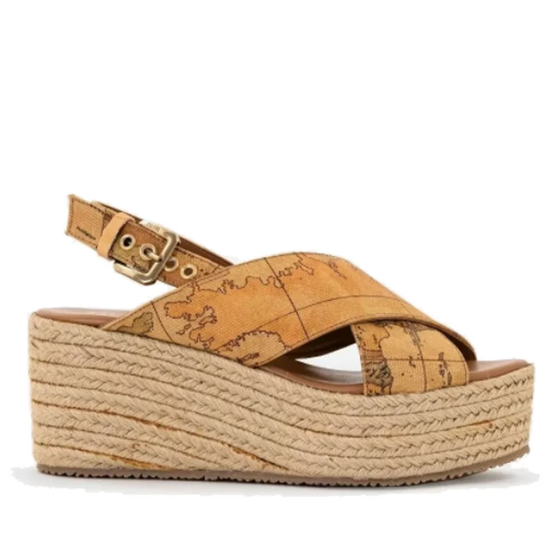 Scarpe Donna 1A Classe Alviero Martini Sandali con Fasce Incrociate in Canvas Geo Classic con Zeppa 0200