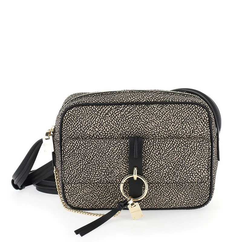 Borsa Donna a Tracolla BORBONESE linea Etoile Small in Nylon Jet Op colore Naturale e Nero