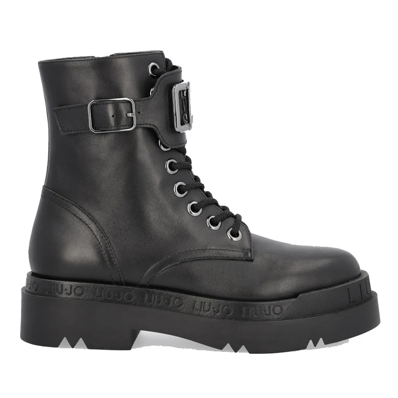Scarpe Donna LIU JO Anfibi Platform in Pelle Nera con Logo Silver