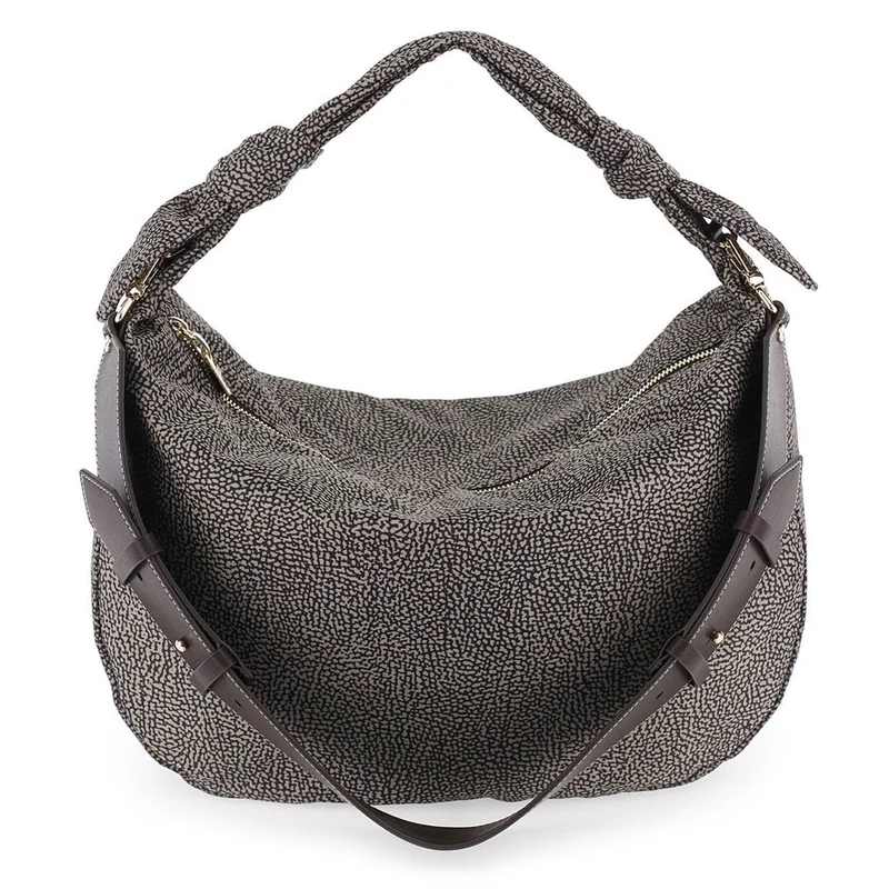 Borsa Hobo a Spalla BORBONESE linea Desert in Tessuto Jet OP Colore Fango e Testa Moro
