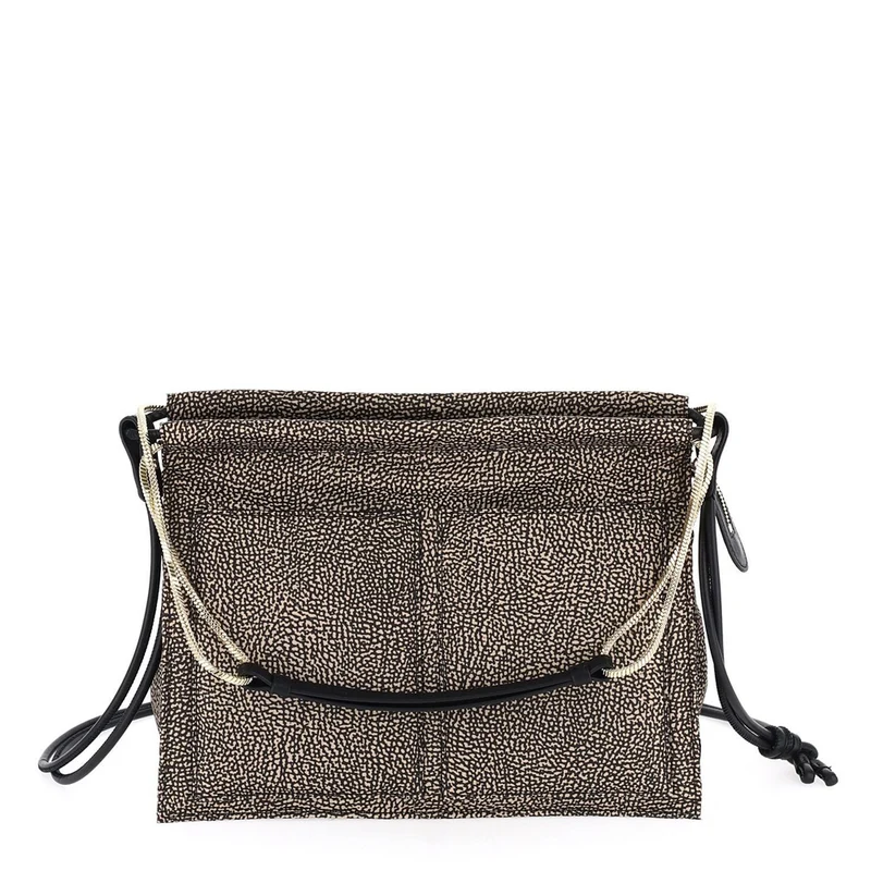 Borsa Donna a Spalla e Tracolla BORBONESE linea Tender Medium in Tessuto Jet Op colore Naturale e Nero