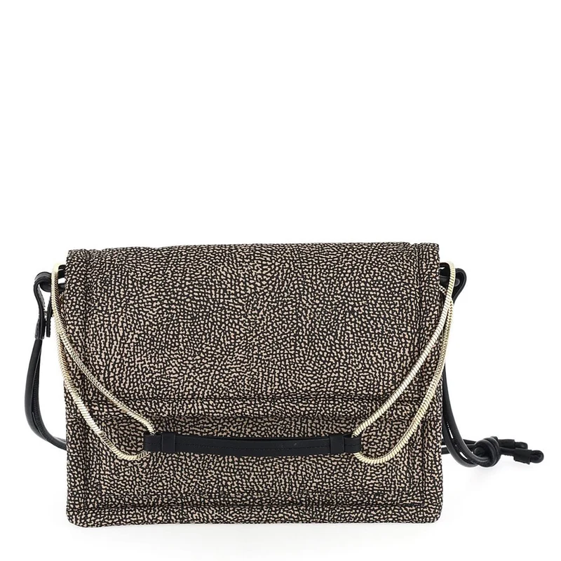 Borsa Donna a Mano e Tracolla BORBONESE linea Tender Medium in Tessuto Jet Op colore Naturale e Nero