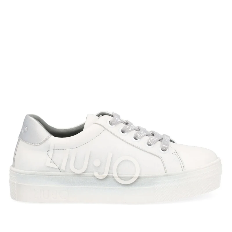 Scarpe Junior LIU JO linea Alicia 171 Sneakers in Pelle con Maxi Logo colore Bianco e Silver