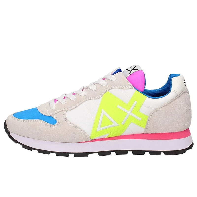 Scarpe Uomo SUN 68 Sneakers Tom Logo Patch Fluo Bianco