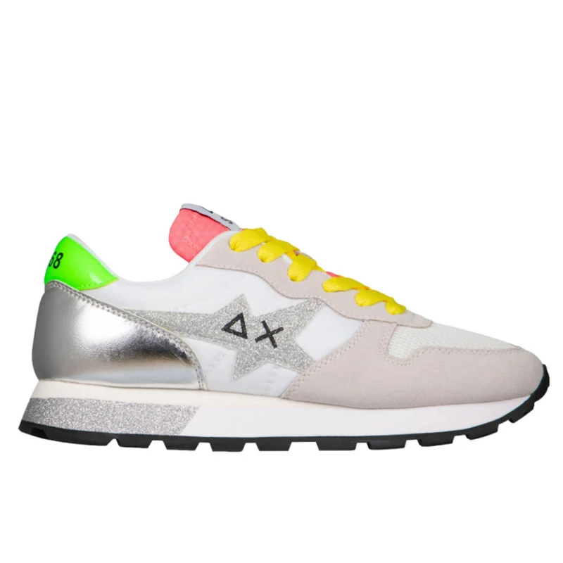 Scarpe Donna Sun68 Sneakers Ally Star Glitter Logo Bianco Panna