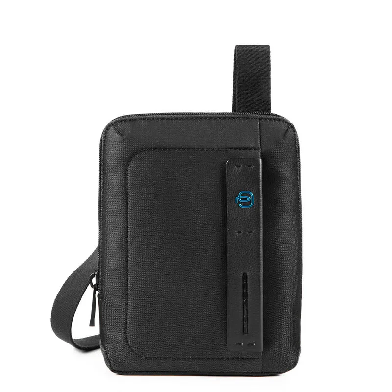 Borsello Uomo PIQUADRO a Tracolla con porta iPadmini - CA3084P16 in Tessuto Chevron - Nero