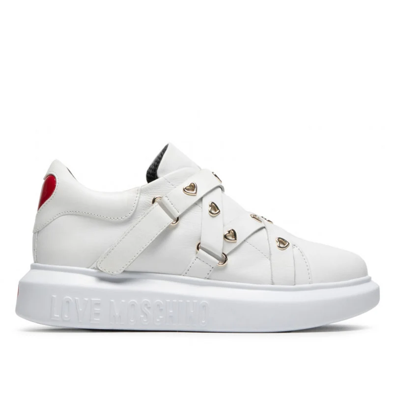 Scarpe Donna LOVE MOSCHINO Sneakers in Pelle Bianca linea Heart Eyelets