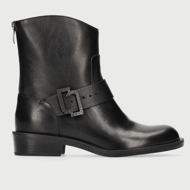 Scarpe Donna LIU JO Stivaletti in Pelle Nera con Fibbia Logata