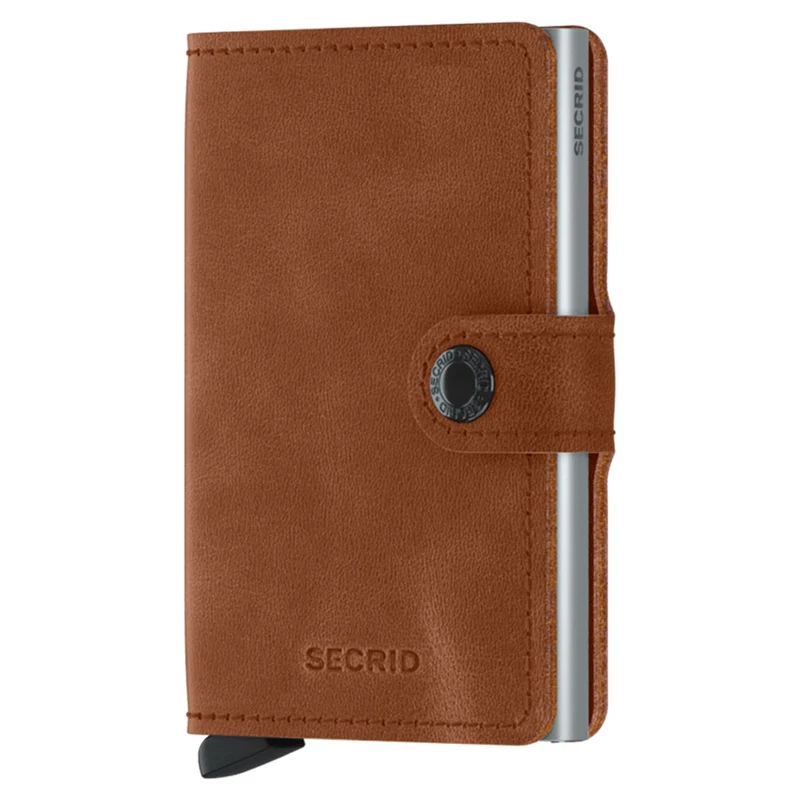 Porta Carte con Clip SECRID linea Vintage in Pelle Color Cognac-Silver con RFID