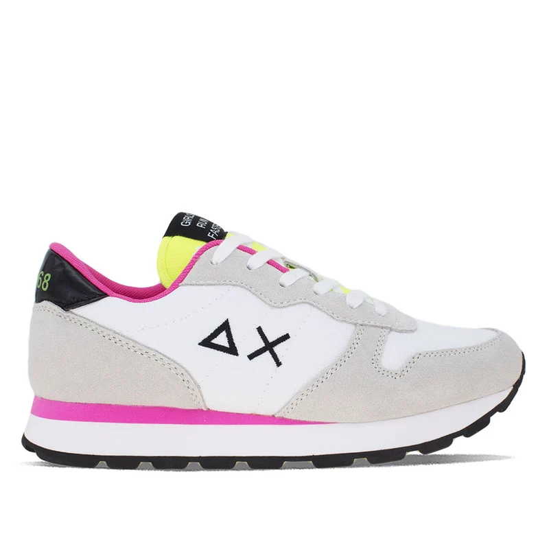 Scarpe Donna Sun68 Sneakers Ally Solid Bianco e Giallo Fluo